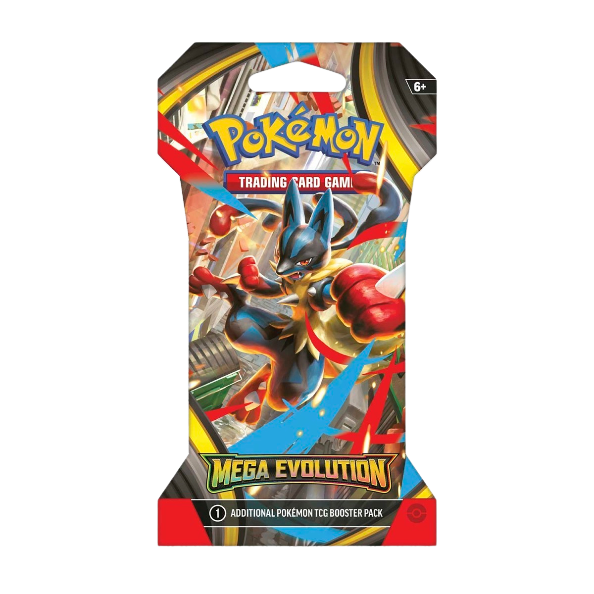 Mega Evolution Sleeved Booster Pack van Pokémon TCG met Mega Lucario op de verpakking.