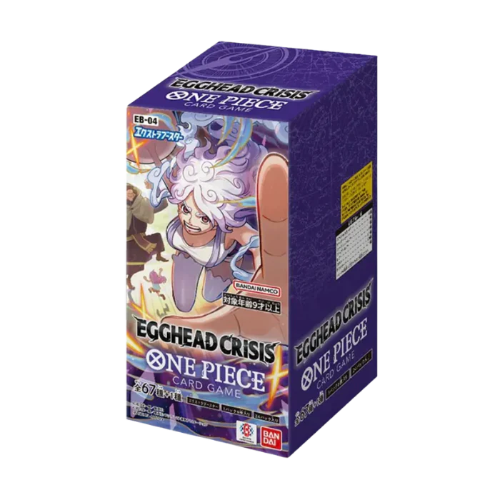 EB04 - Egghead Crisis Boosterbox van de One Piece Card Game, bevat 24 boosterpacks en unieke kaarten.