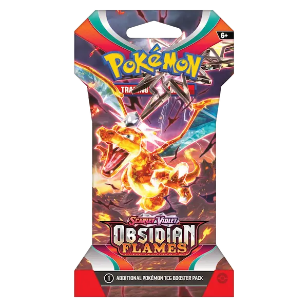 Obsidian Flames Sleeved Booster Pack met Charizard en kleurrijke graphics uit Pokémon TCG.