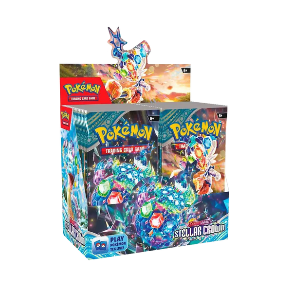 Stellar Crown Booster Box met 36 booster packs uit de Scarlet & Violet serie, geschikt voor elke Pokémon verzamelaar.