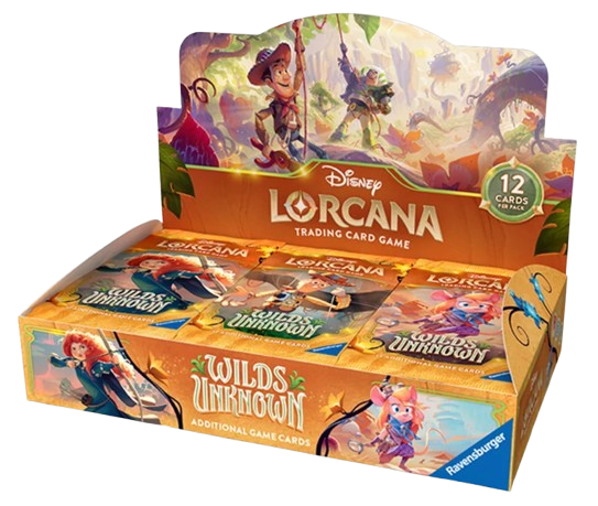 Wilds Unknown Booster Box van Disney Lorcana, avontuurlijke trading card game met Pixar-personages.