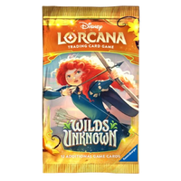 Wilds Unknown Booster Pack van Disney Lorcana met 12 extra speelfiches en spannende personages.