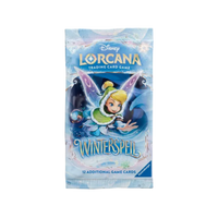 Winterspell Booster Box van Disney Lorcana, met Tinkerbell op de verpakking en 12 extra spelkaarten.