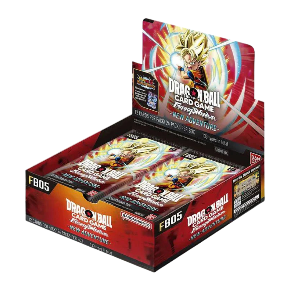 FB05 - New Adventure Booster Box met Dragon Ball Super kaarten in een aantrekkelijke display.