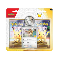 30th Celebration 2-Pack Blister Eevee met Eevee-promokaart en Pokémon-munt voor 30 jaar Pokémon.