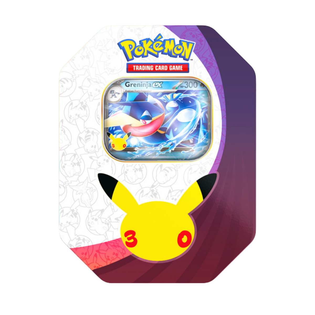 30th Celebration ex Tin met Greninja ex en Pikachu, speciaal voor de 30 jaar Pokémon viering.