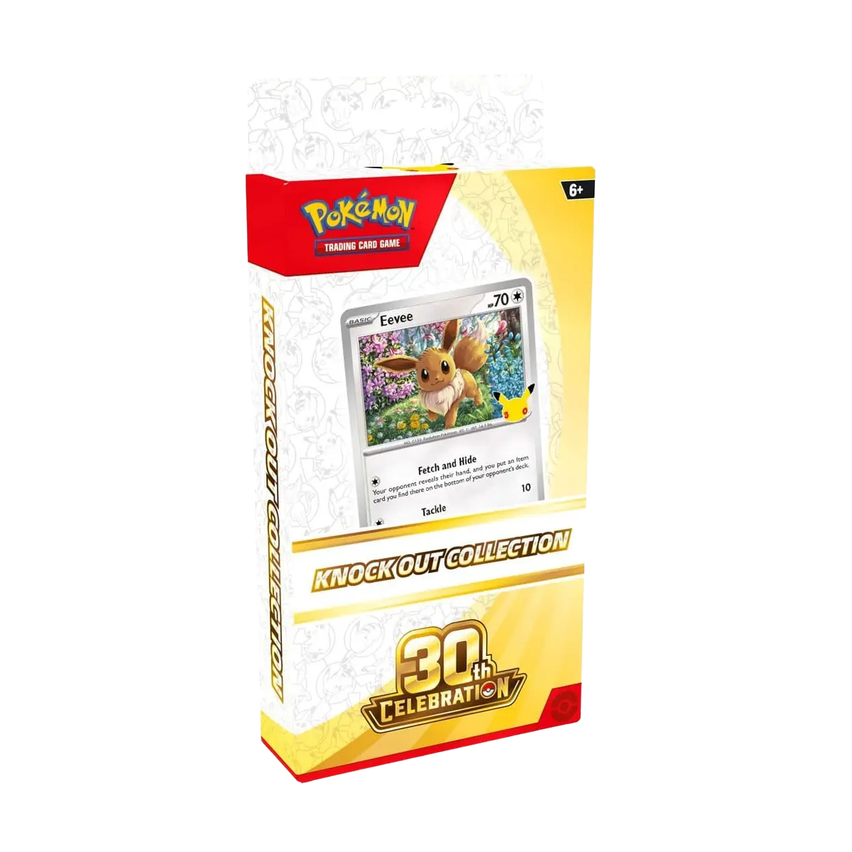 30th Celebration Knockout Collection met exclusieve Eevee-promokaart en kleurrijke verpakking.