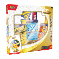 30th Celebration Poster Collection met promokaarten van Articuno, Zapdos en Moltres.