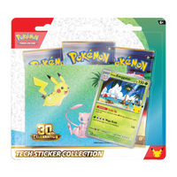 30th Celebration Tech Sticker Collection - Exeggutor met Pikachu, Mew en Alolan Exeggutor kaart.