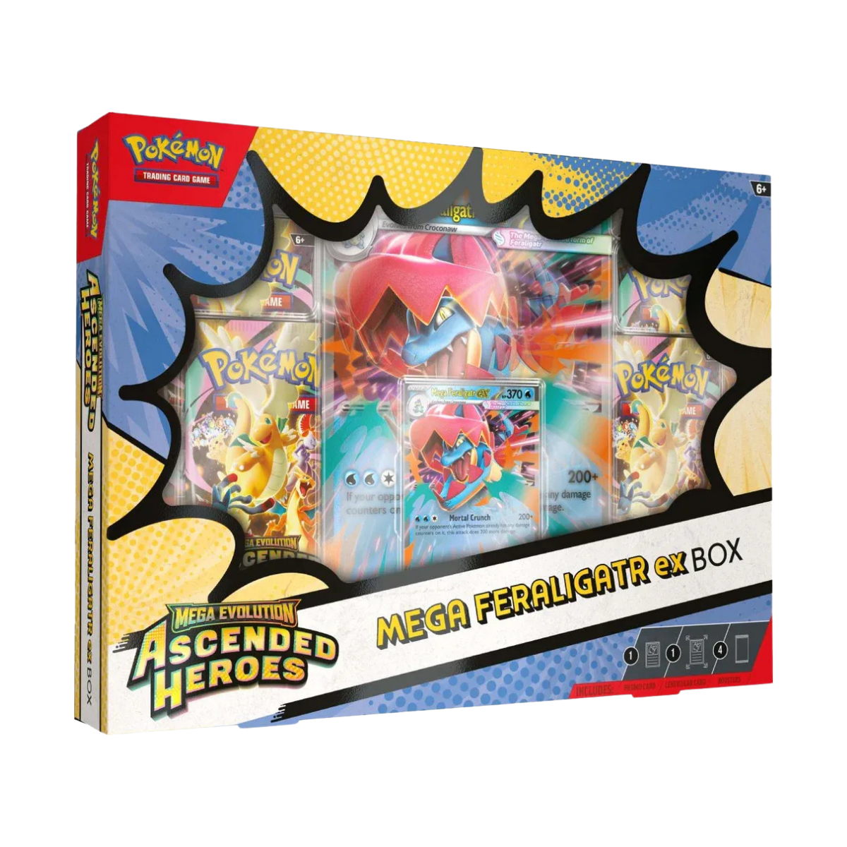 Ascended Heroes Mega Feraligatr ex Box met promokaart en kaarten uit de Pokémon Trading Card Game.
