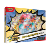 Ascended Heroes Mega Feraligatr ex Box met promokaart en kaarten uit de Pokémon Trading Card Game.