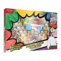 Ascended Heroes Premium Poster Collection - Gardevoir met Mega Gardevoir en booster packs voor Pokémon TCG.