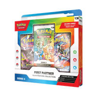 Eén blik op de First Partner Illustration Collection Series 3 met promokaarten en TCG-kaartpakketten.