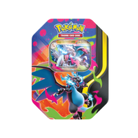 Mega Charizard ex Tin - Mega Charizard X met kleurrijke illustraties en reliëf voor het veilig bewaren van kaarten.