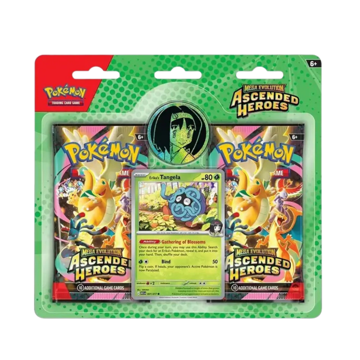 Ascended Heroes 2 Pack Blister (Willekeurig) met booster packs en promo kaart van Erika’s Tangela