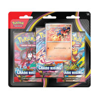 Chaos Rising 3-Pack Blister met Charmeleon kaart en Pokémon TCG uitbreiding.