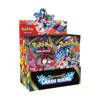 Chaos Rising Booster Box met booster packs van de Pokémon Mega Evolution serie
