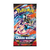Chaos Rising Booster Pack van Pokémon met 10 extra spelkaarten en Mega Evolution thema.