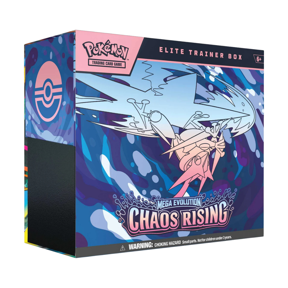 Chaos Rising Elite Trainer Box met Mega Evolution en kleurrijke achtergrond