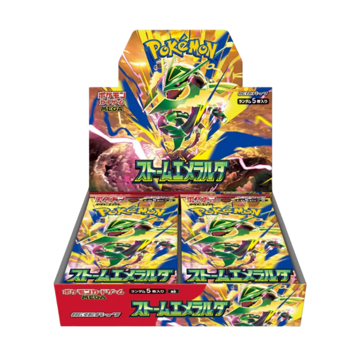 Storm Emeralda Booster Box met booster packs voor het Pokémon Trading Card Game.