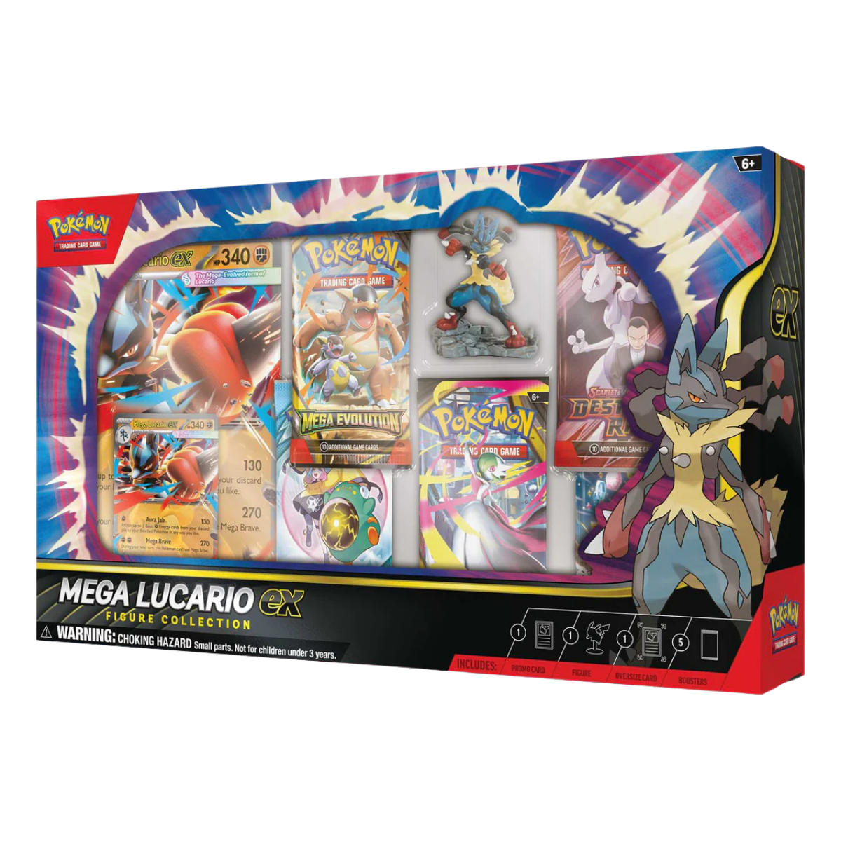 Mega Lucario EX Figure Collection met kaarten en figuur voor Pokémon TCG verzamelaars.
