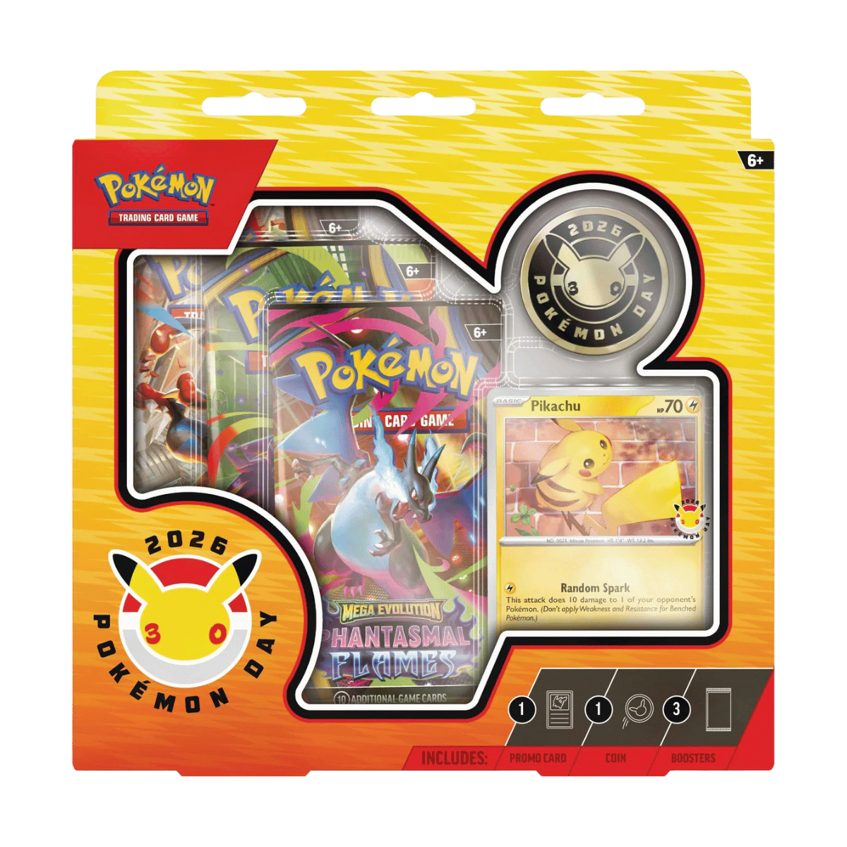 Pokemon Day 2026 Collection (1) verpakking met Pikachu promokaart en booster packs.
