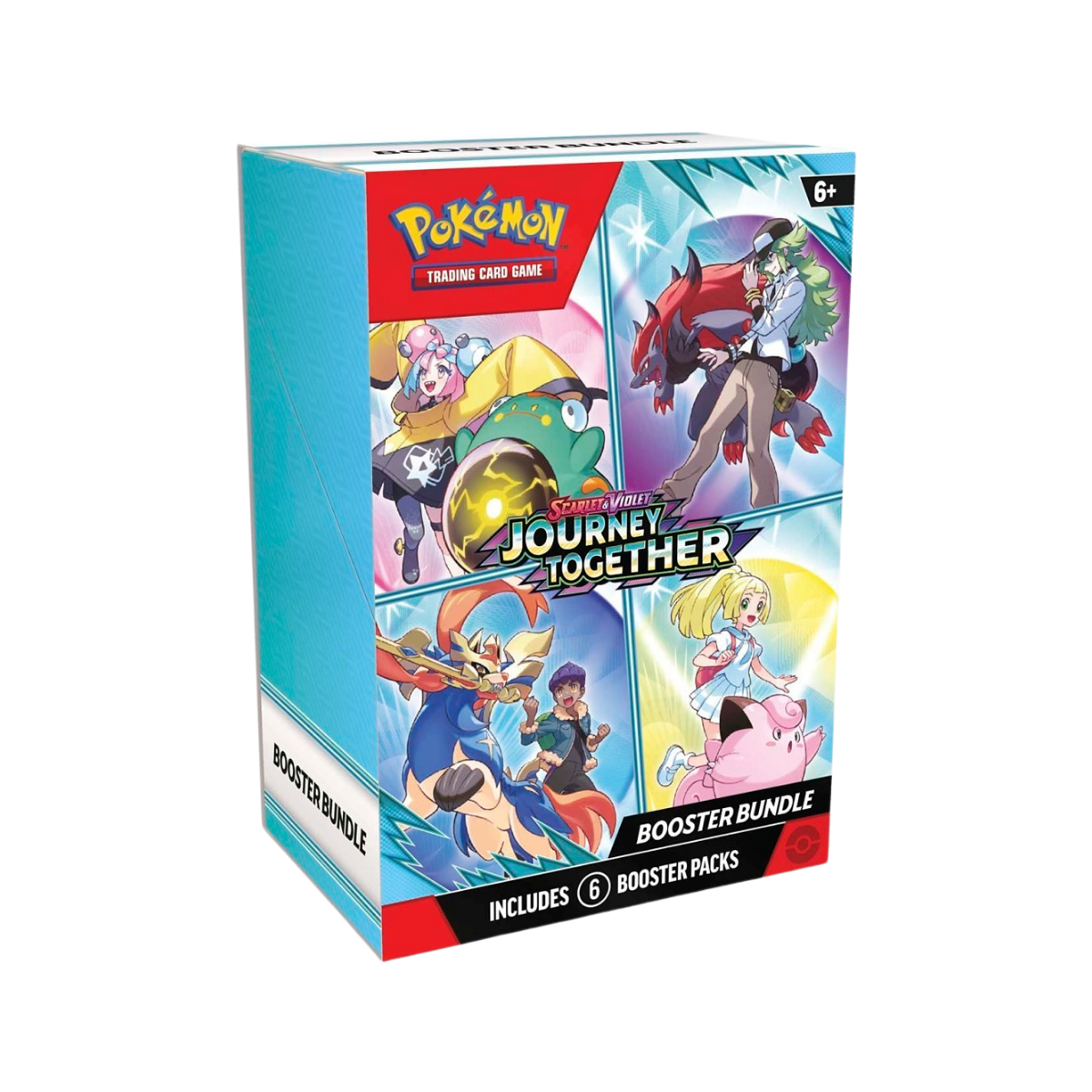 Journey Together Booster Bundle verpakking met Pokémon en zes booster packs.