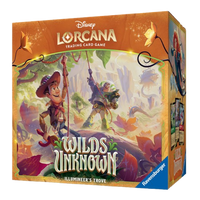 Disney Lorcana Wilds Unknown Illumineer's Trove verpakking met avontuurlijke personages en kleurrijke landschappen.